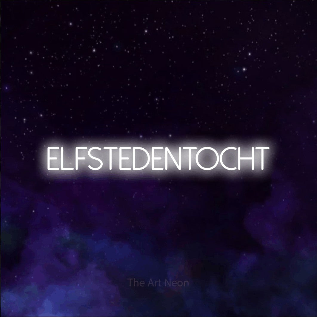 LED neon sign reading “elfstedentocht”, arranged in a single line.