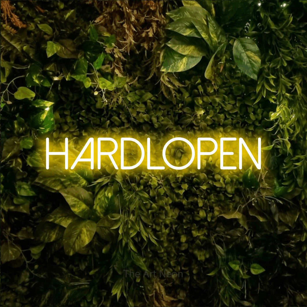 LED neon sign reading “Hardlopen”, arranged in a single line.