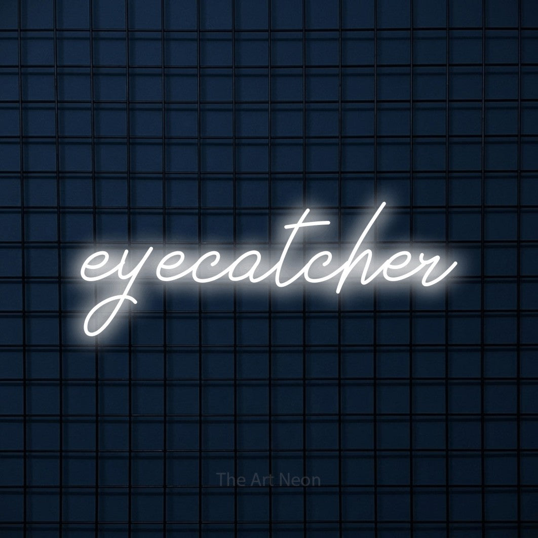 LED neon sign reading “eyecatcher”, arranged in a single line.