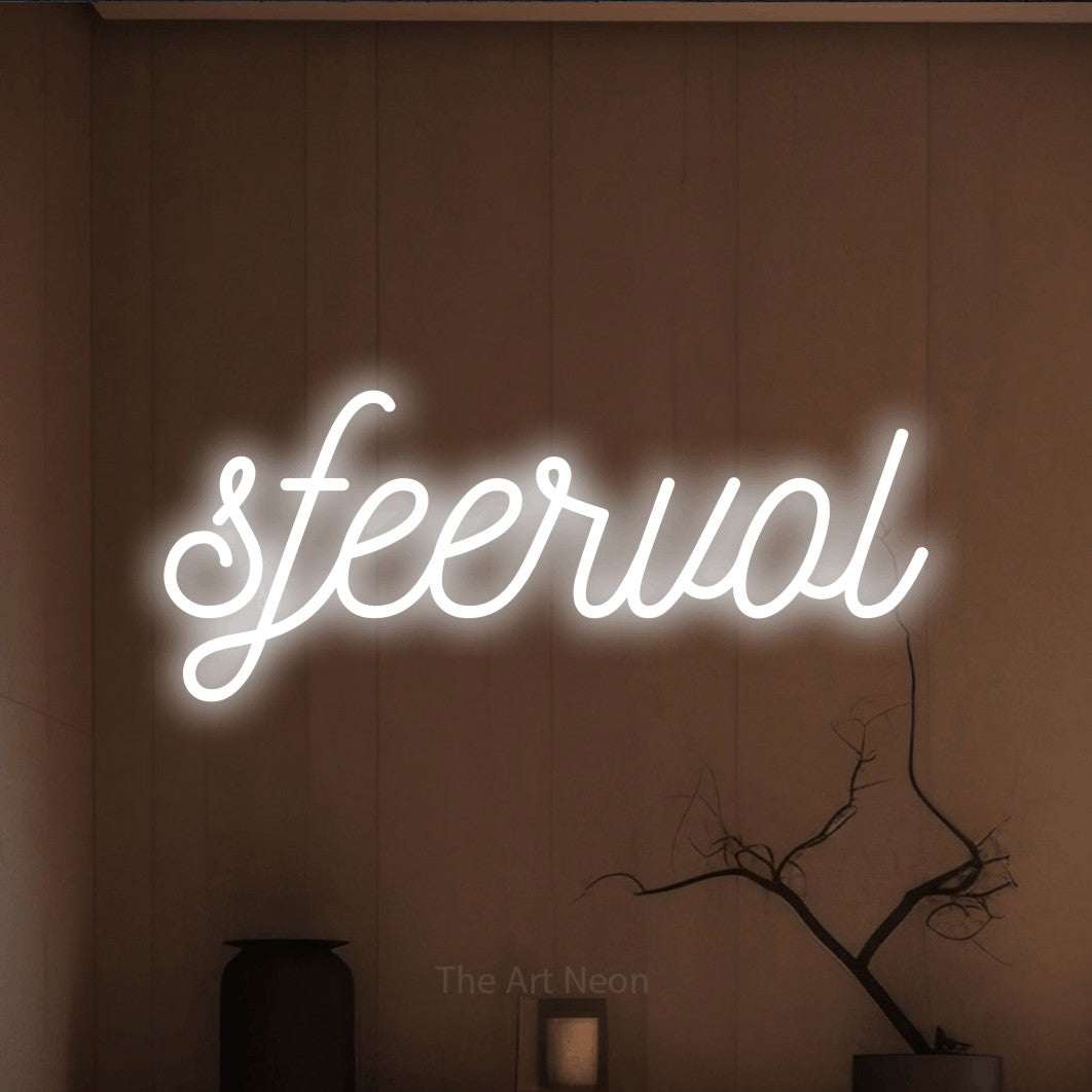 LED neon sign reading “sfeervol”, arranged in a single line.