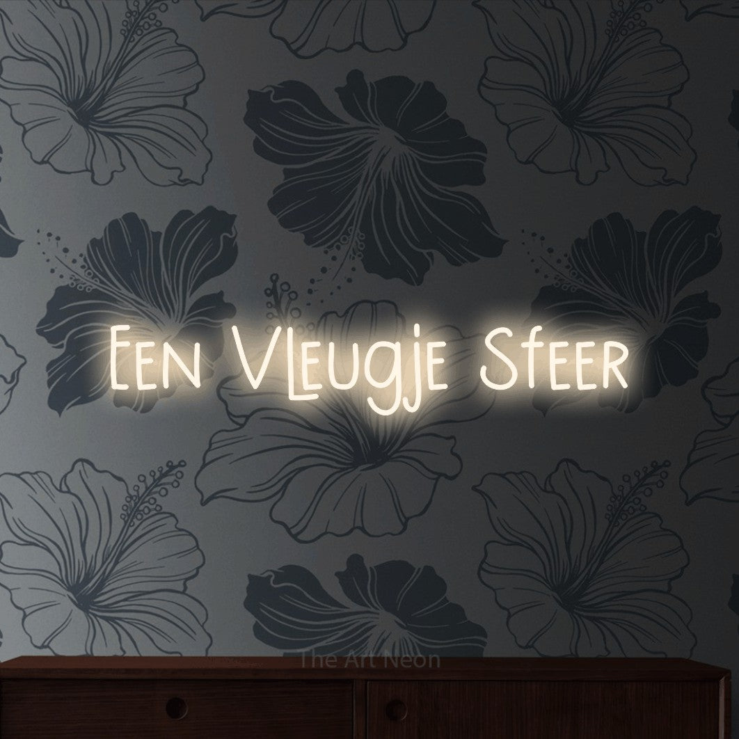 LED neon sign reading “Een Vleugje Sfeer”, arranged in a single line.