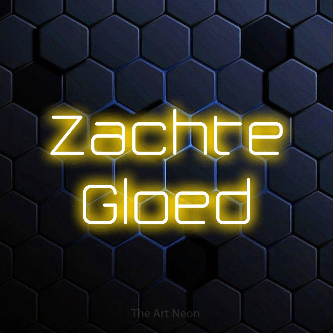 LED neon sign reading “Zachte Gloed”, arranged in 2 lines.