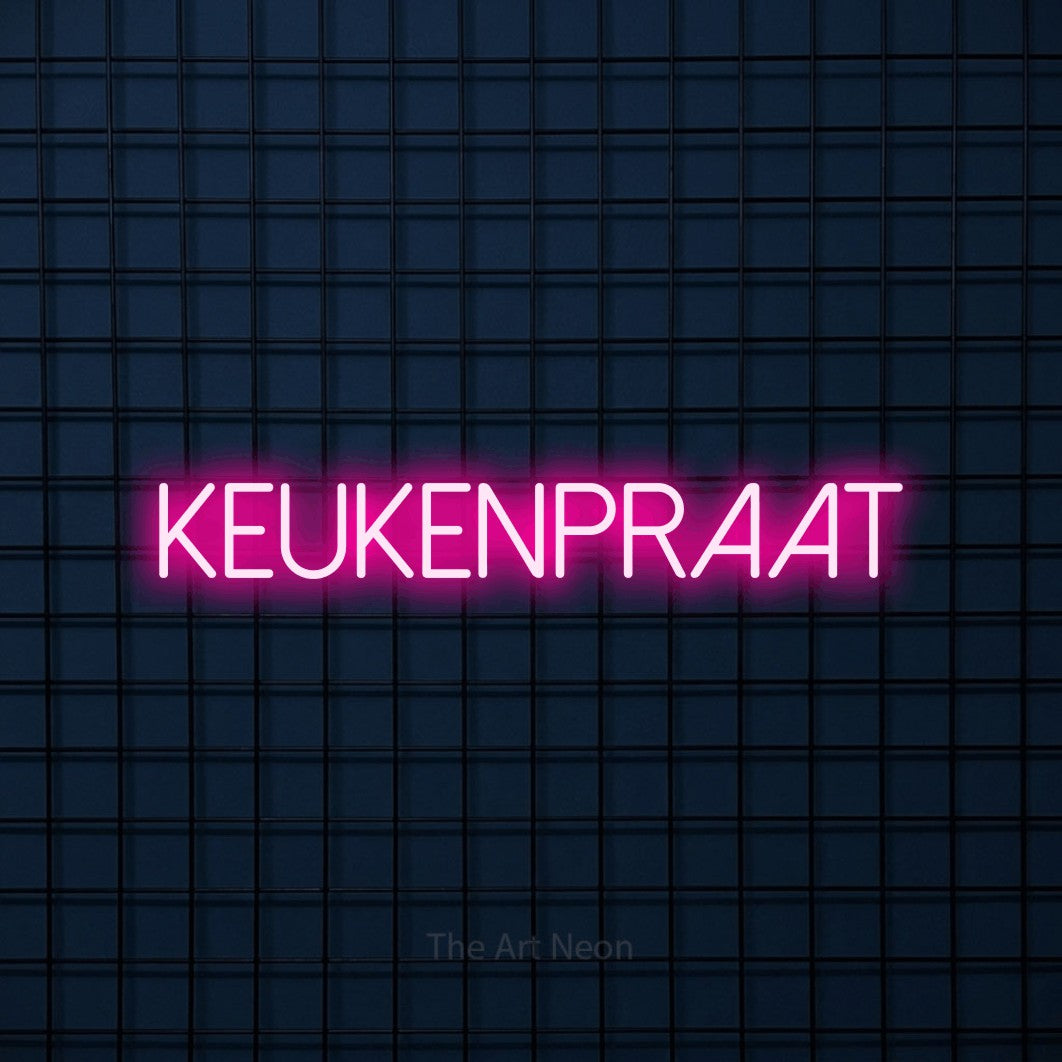 LED neon sign reading “KEUKENPRAAT”, arranged in a single line.