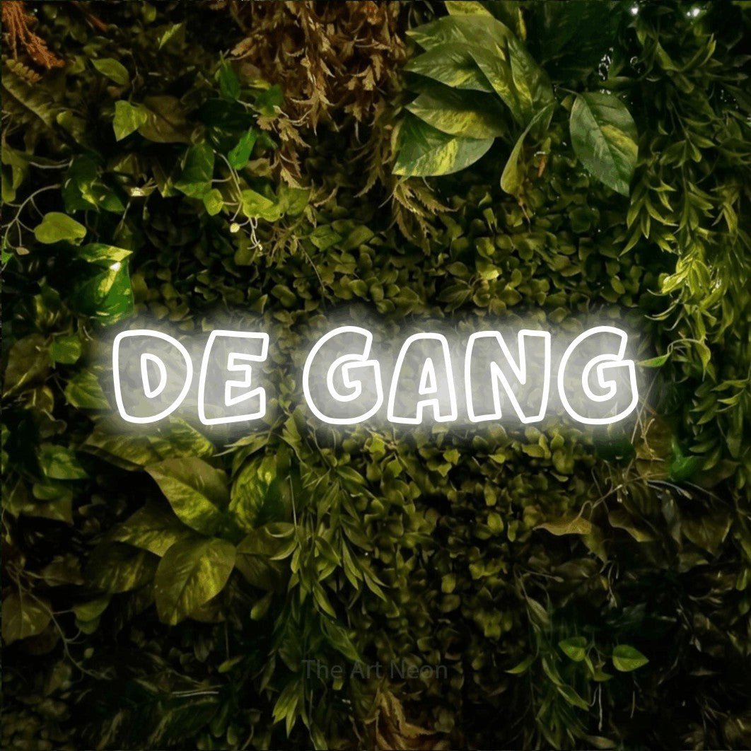 LED neon sign reading “De Gang”, arranged in a single line.