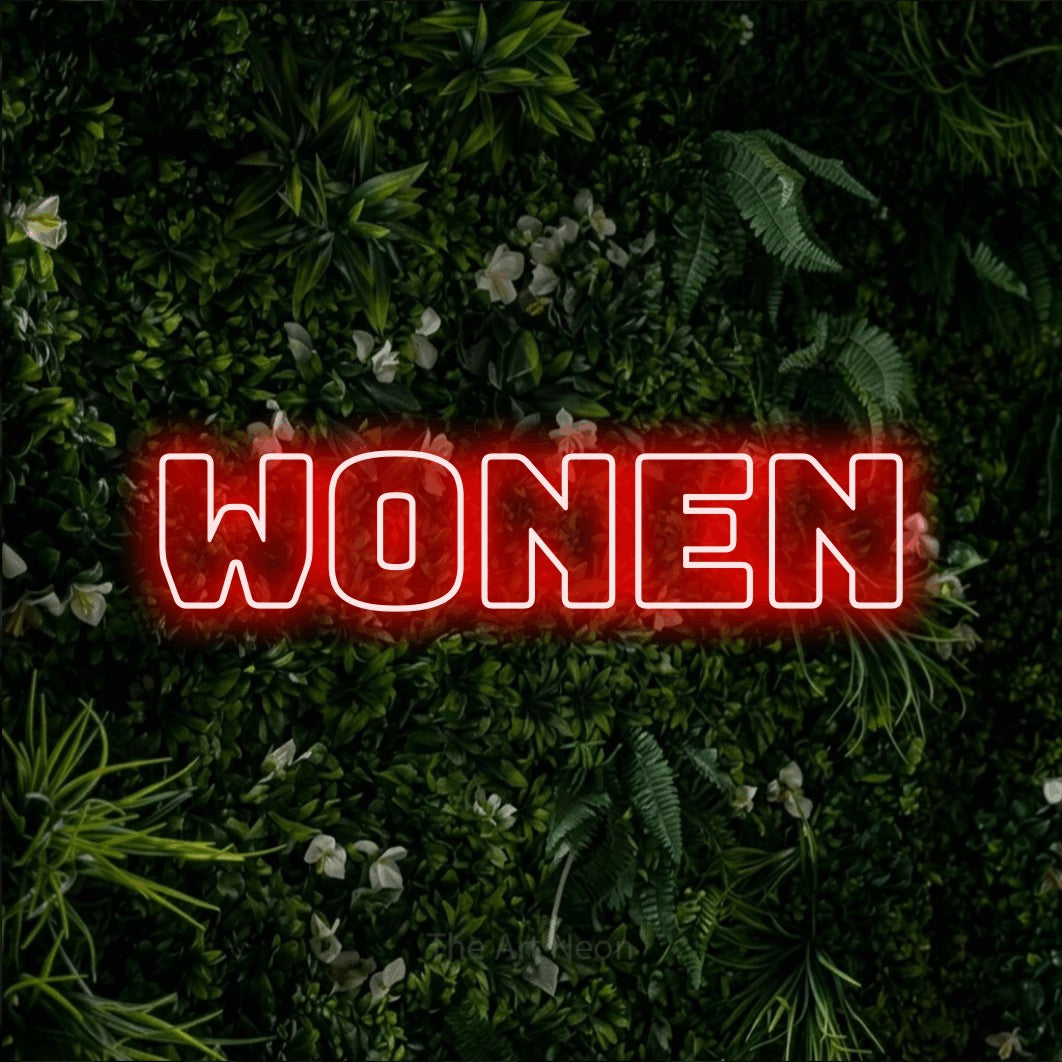 LED neon sign reading “wonen”, arranged in a single line.