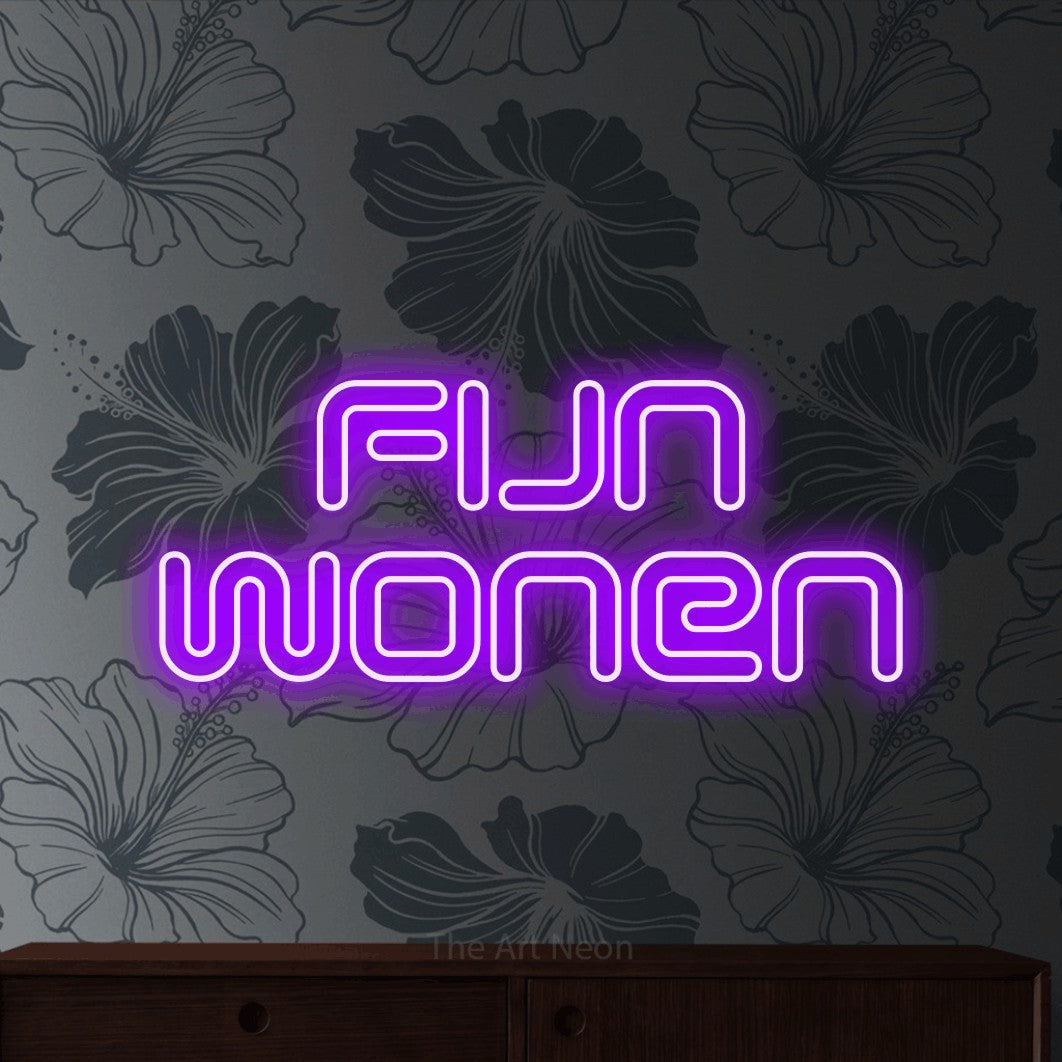 LED neon sign reading “Fijn Wonen”, arranged in 2 lines.