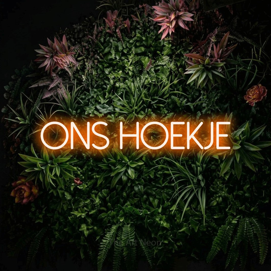 LED neon sign reading “ONS HOEKJE”, arranged in a single line.