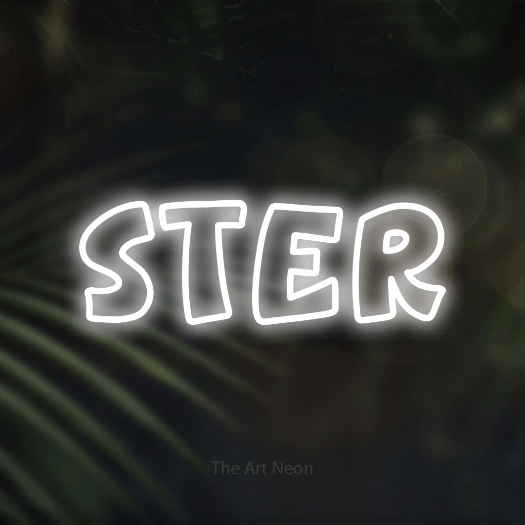 LED neon sign reading “ster”, arranged in a single line.