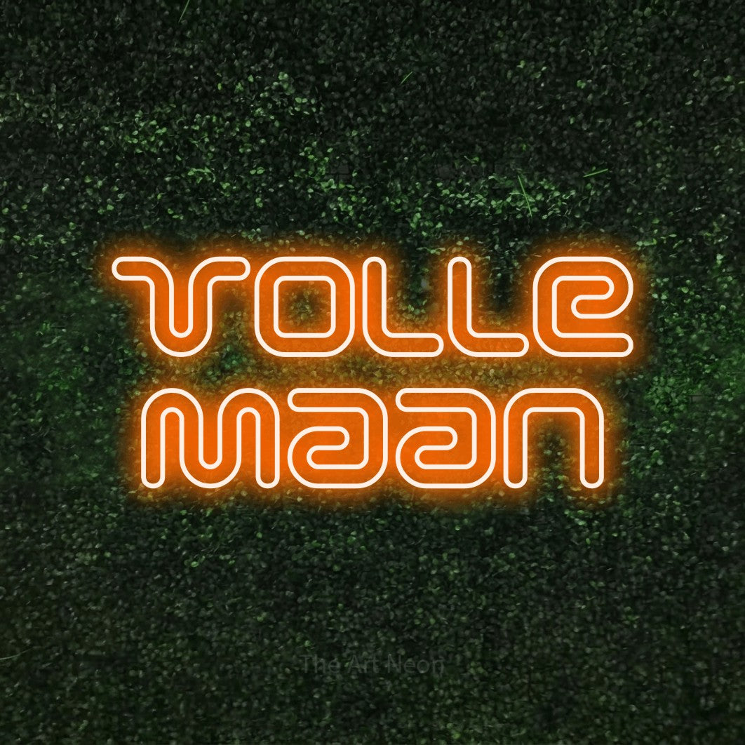 LED neon sign reading “Volle Maan”, arranged in 2 lines.