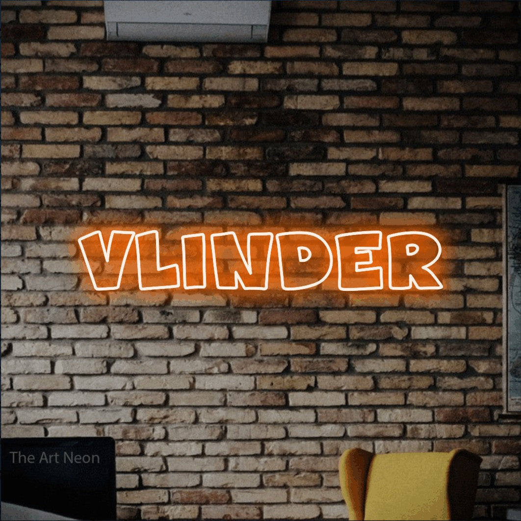 LED neon sign reading “Vlinder”, arranged in a single line.
