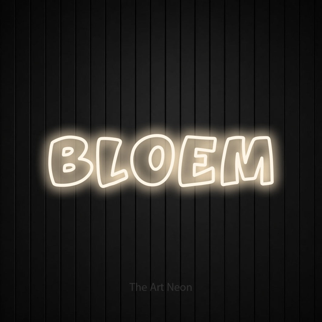 LED neon sign reading “bloem”, arranged in a single line.