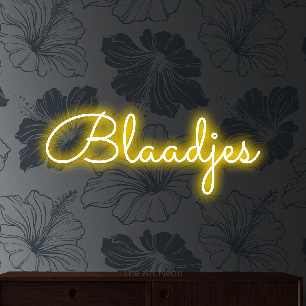 LED neon sign reading “Blaadjes”, arranged in a single line.