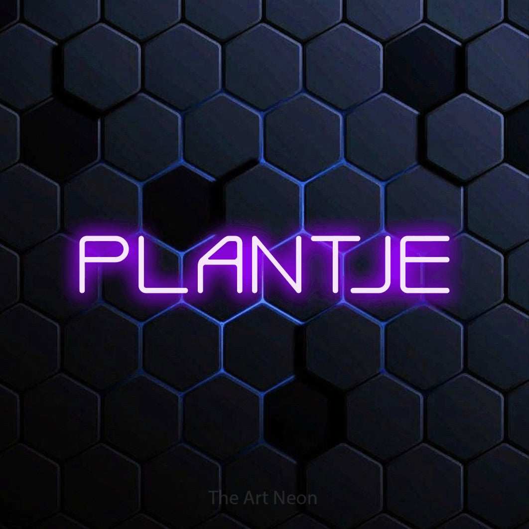 LED neon sign reading “PLANTJE”, arranged in a single line.
