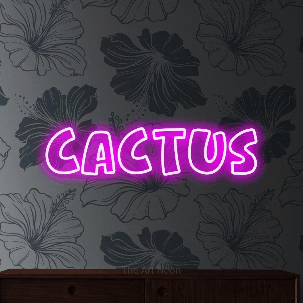 LED neon sign reading “Cactus”, arranged in a single line.