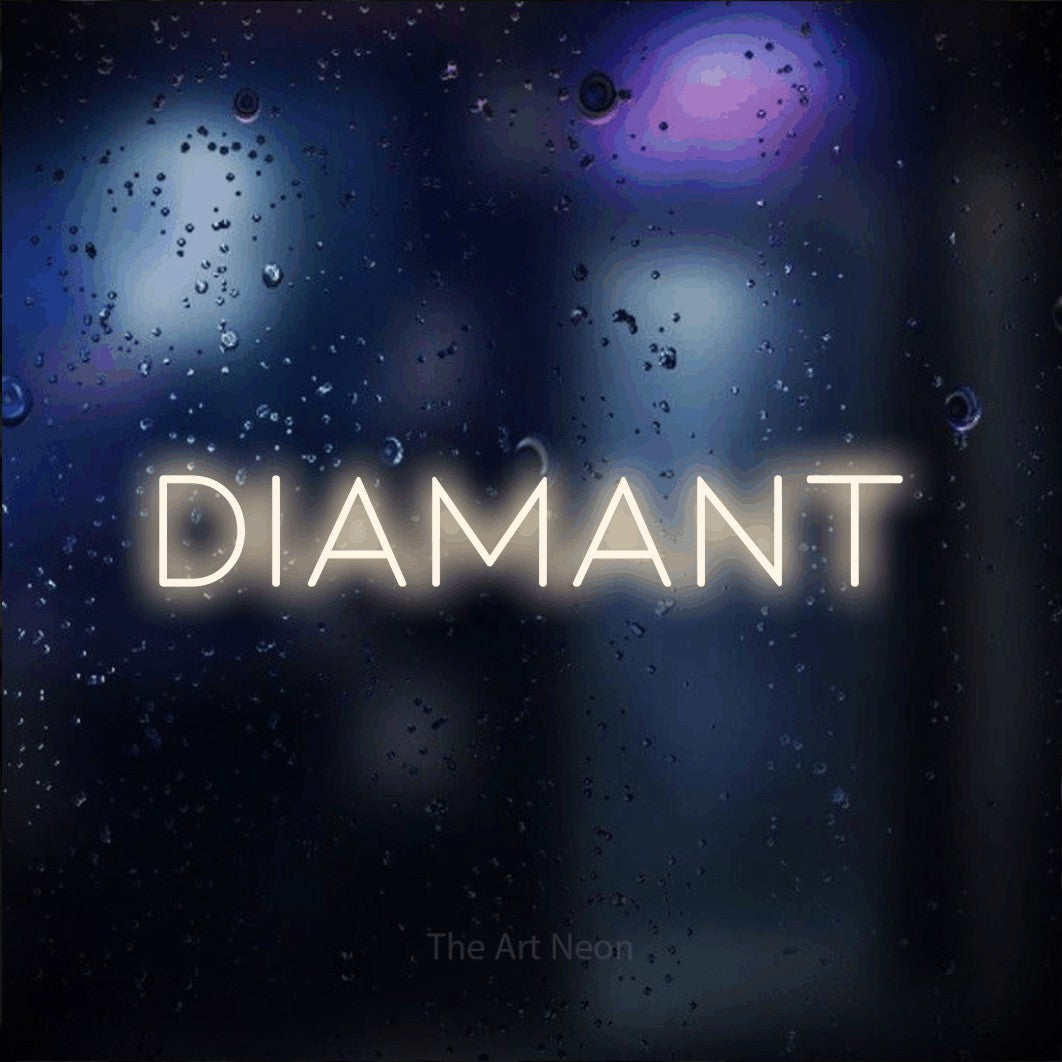 LED neon sign reading “Diamant”, arranged in a single line.