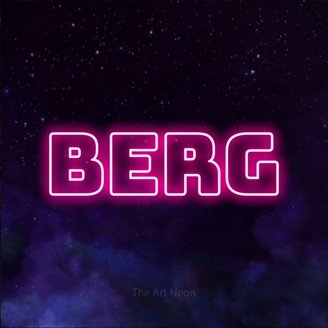 LED neon sign reading “Berg”, arranged in a single line.