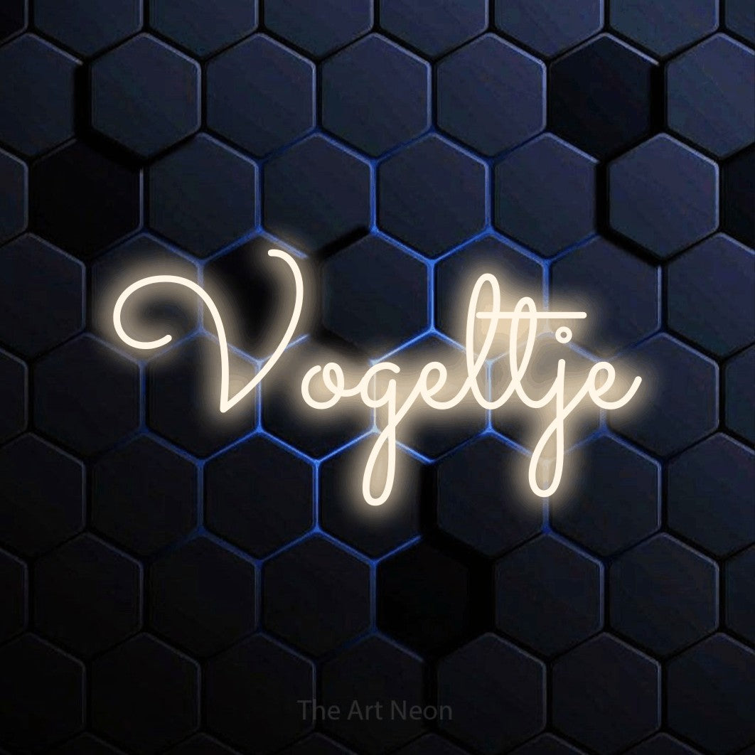 LED neon sign reading “Vogeltje”, arranged in a single line.
