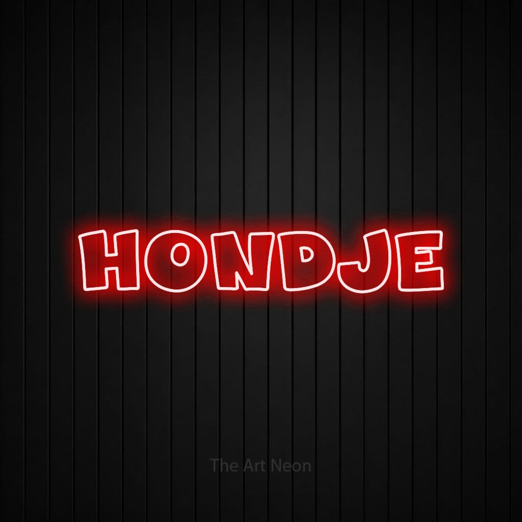 LED neon sign reading “HONDJE”, arranged in a single line.