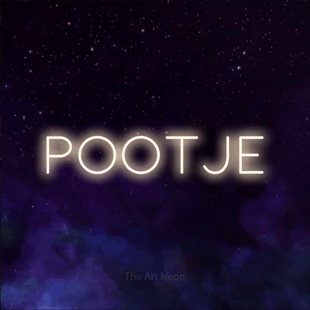 LED neon sign reading “Pootje”, arranged in a single line.