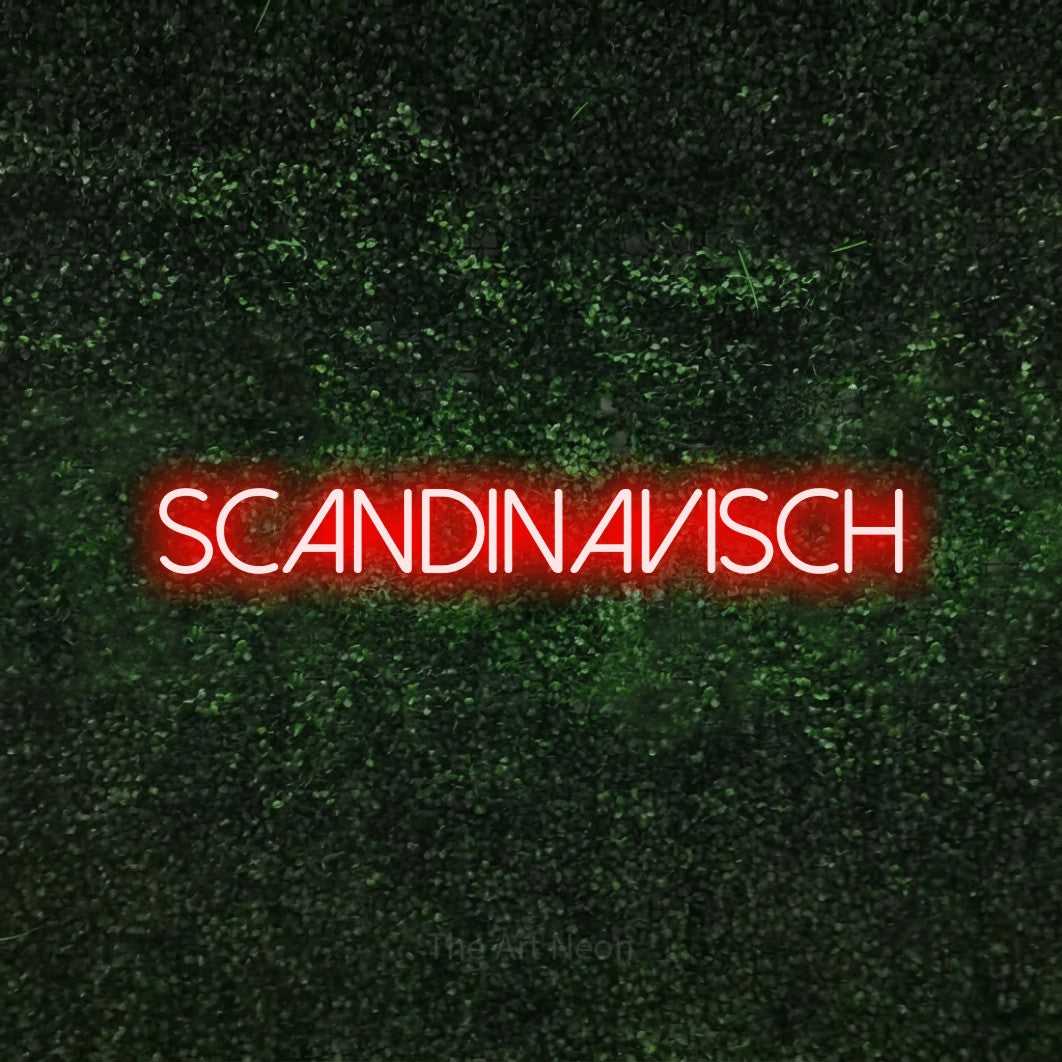 LED neon sign reading “scandinavisch”, arranged in a single line.