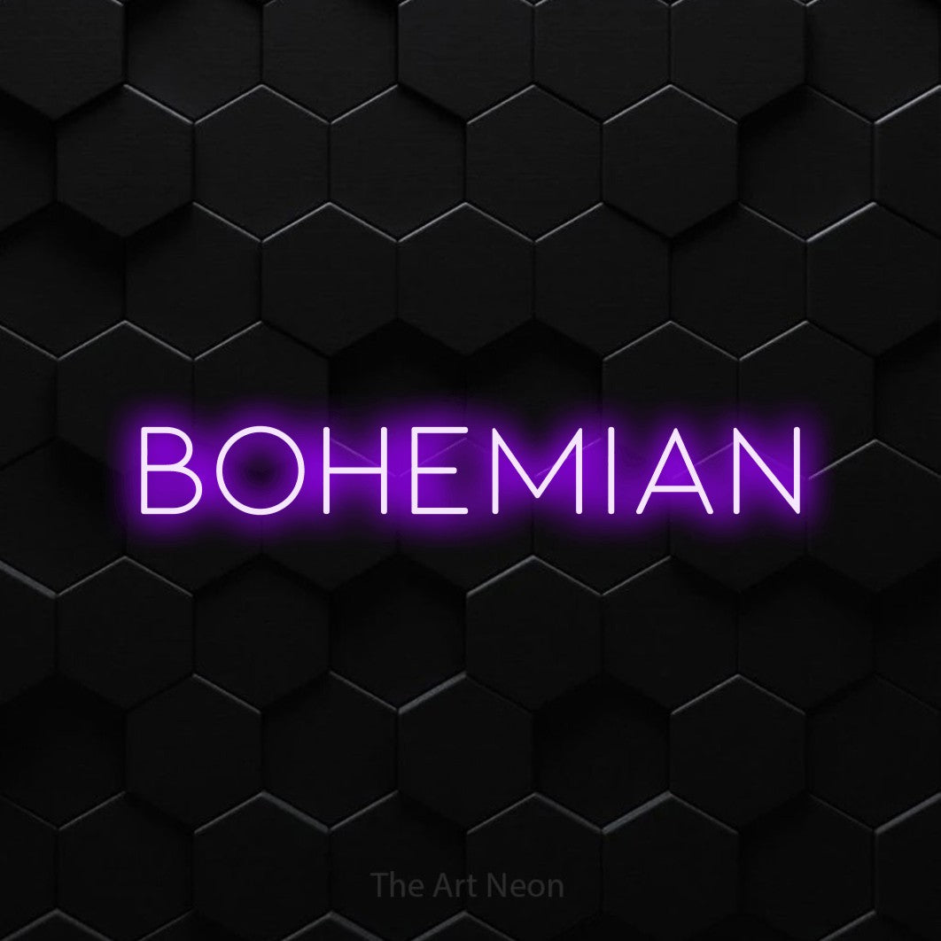 LED neon sign reading “BOHEMIAN”, arranged in a single line.
