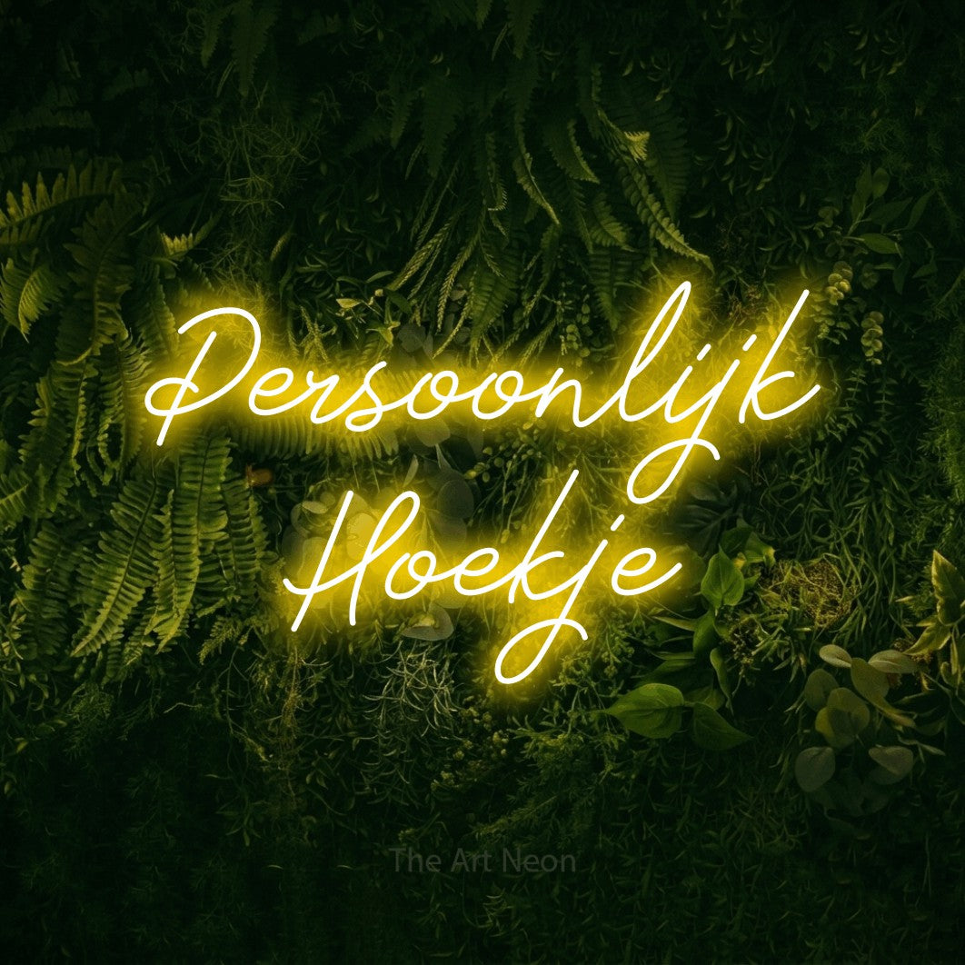 LED neon sign reading “Persoonlijk Hoekje”, arranged in 2 lines.