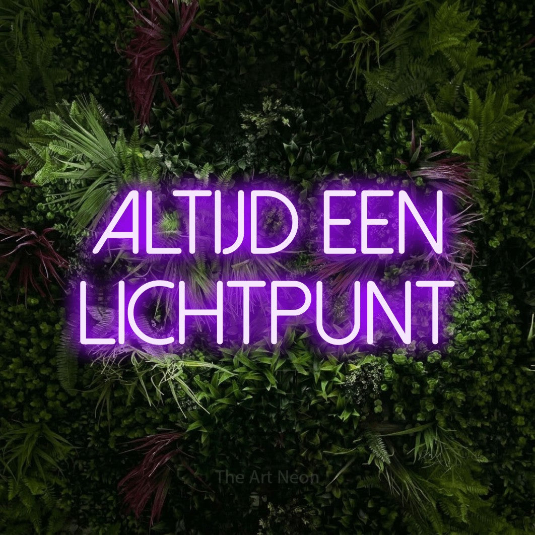 LED neon sign reading “ALTIJD EEN LICHTPUNT”, arranged in 2 lines.