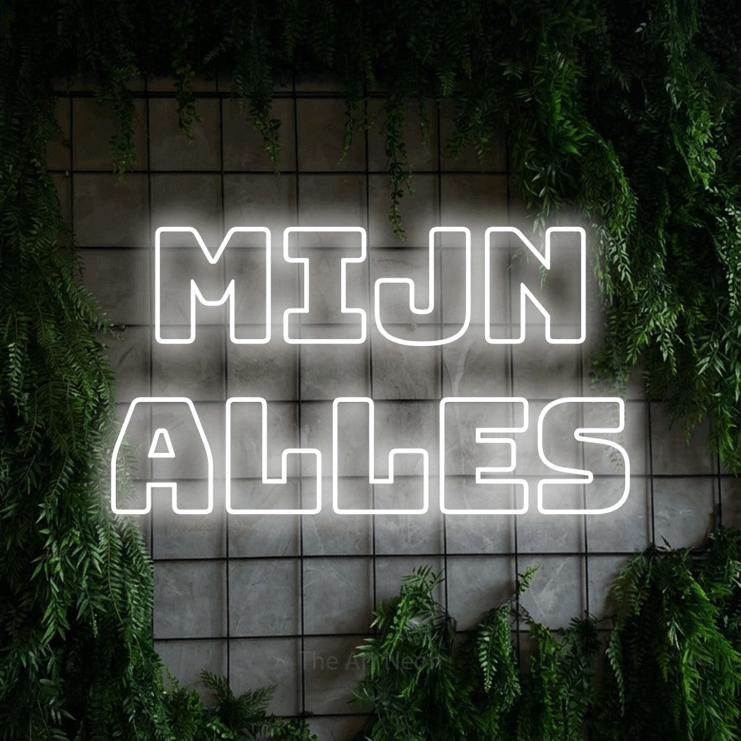 LED neon sign reading “MIJN ALLES”, arranged in 2 lines.