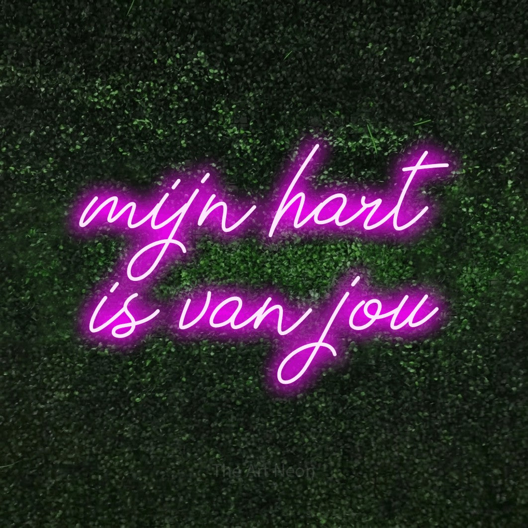 LED neon sign reading “mijn hart is van jou”, arranged in 2 lines.