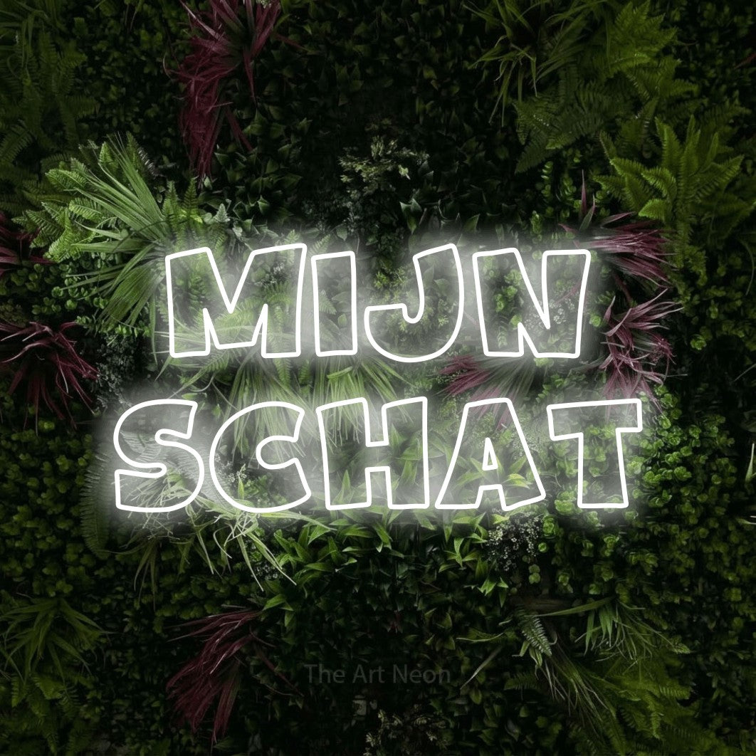 LED neon sign reading “MIJN SCHAT”, arranged in 2 lines.