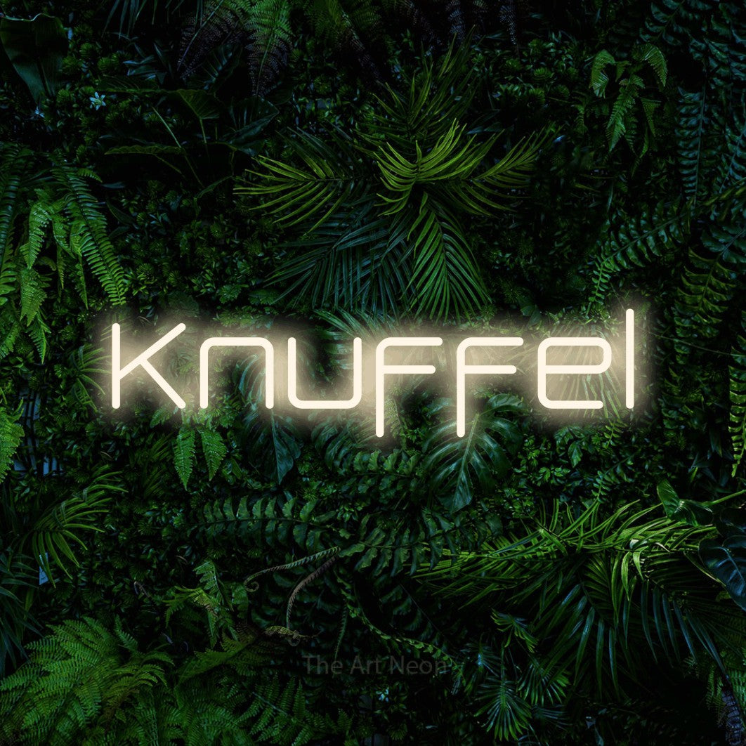 LED neon sign reading “Knuffel”, arranged in a single line.