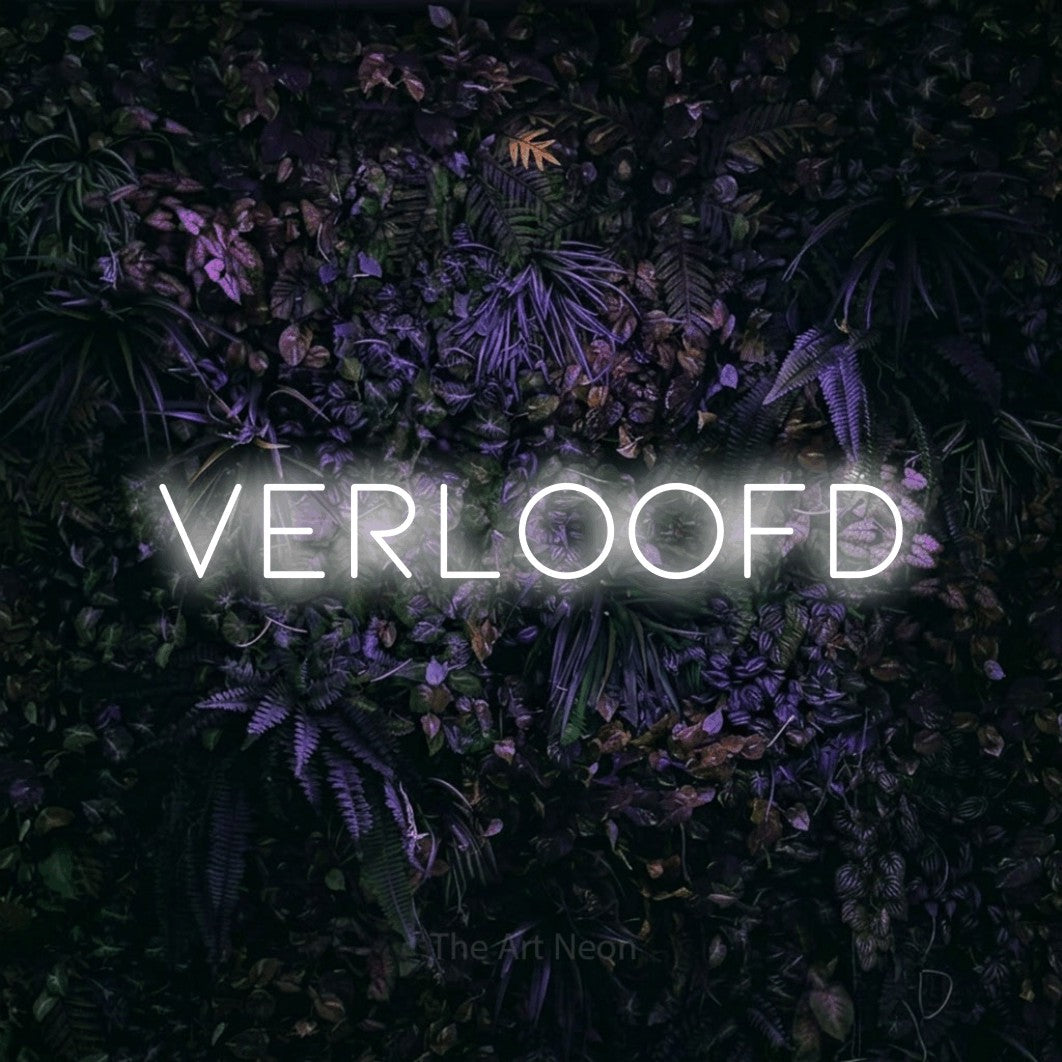 LED neon sign reading “Verloofd”, arranged in a single line.