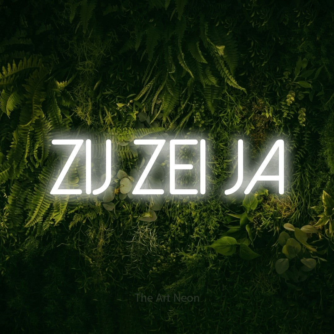 LED neon sign reading “ZIJ ZEI JA”, arranged in a single line.