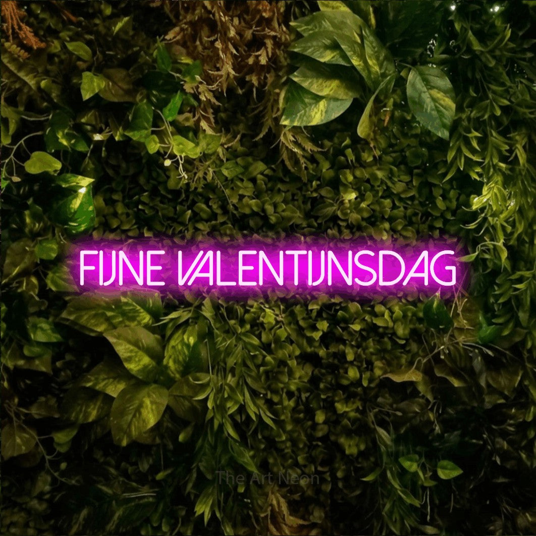 LED neon sign reading “FIJNE VALENTIJNSDAG”, arranged in a single line.