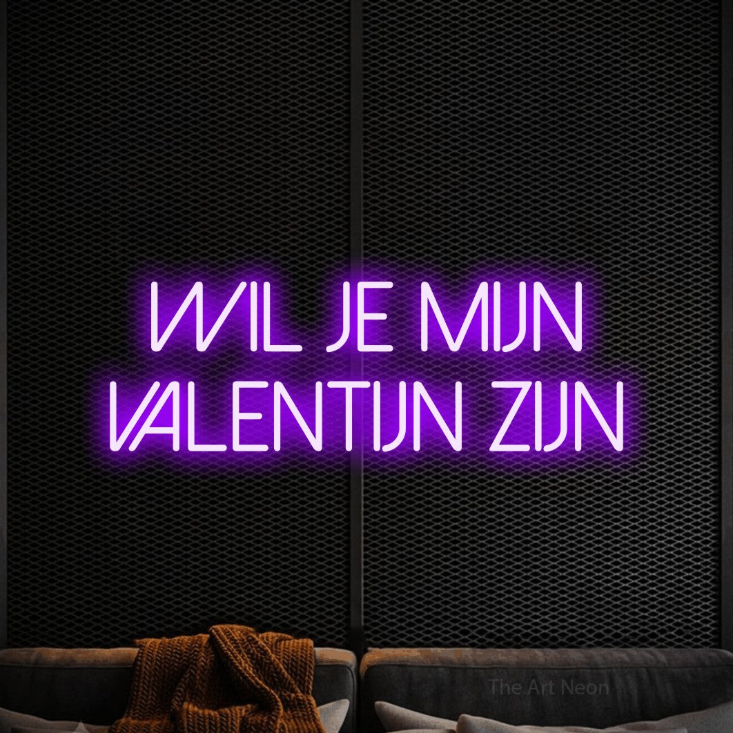 LED neon sign reading “Wil Je Mijn Valentijn Zijn”, arranged in 2 lines.