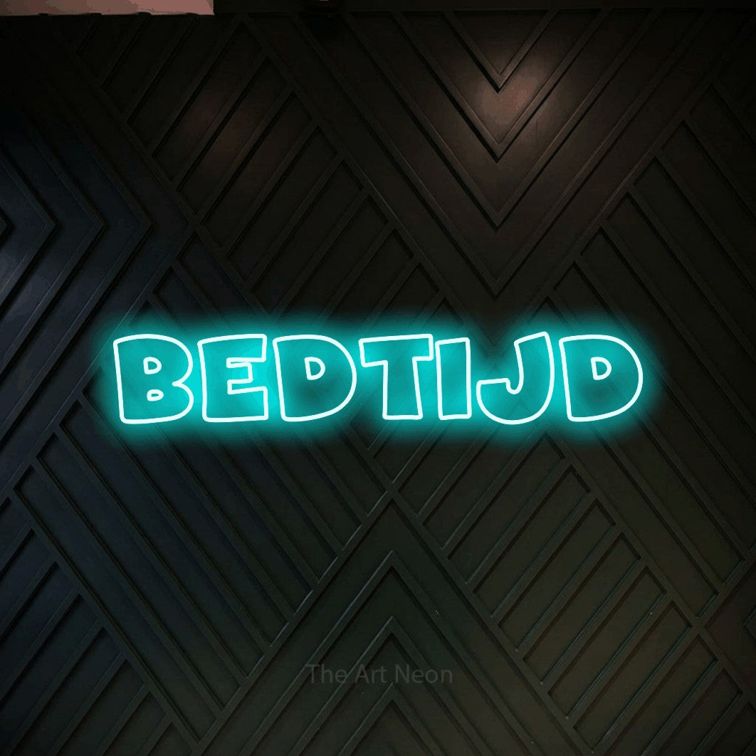 LED neon sign reading “Bedtijd”, arranged in a single line.