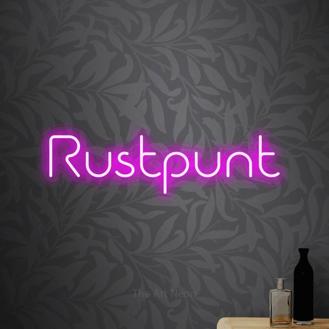 LED neon sign reading “Rustpunt”, arranged in a single line.