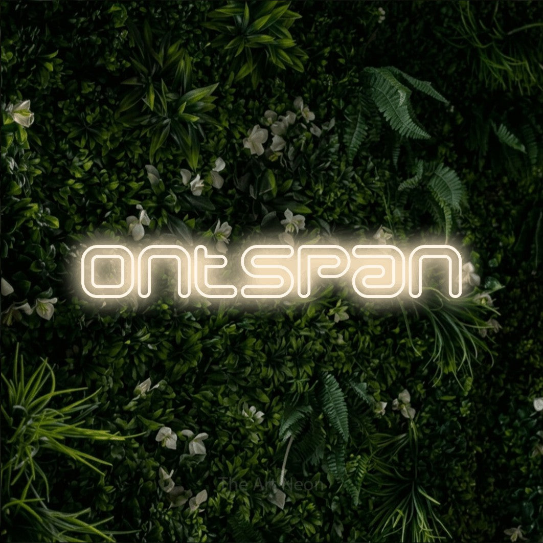 LED neon sign reading “Ontspan”, arranged in a single line.
