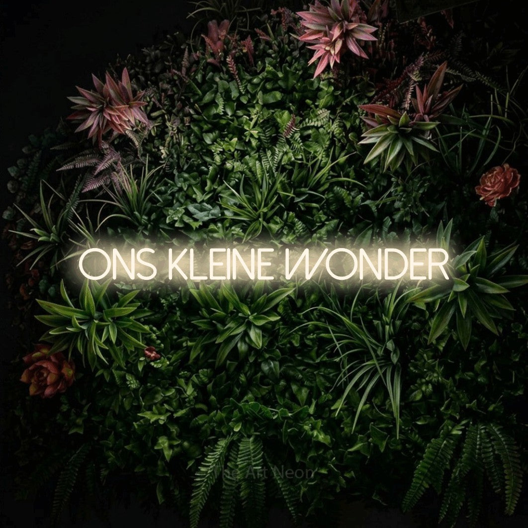 LED neon sign reading “ons kleine wonder”, arranged in a single line.