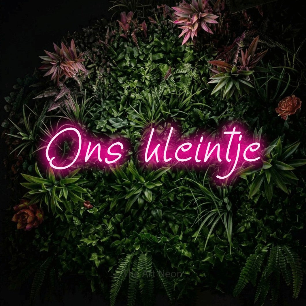 LED neon sign reading “Ons kleintje”, arranged in a single line.