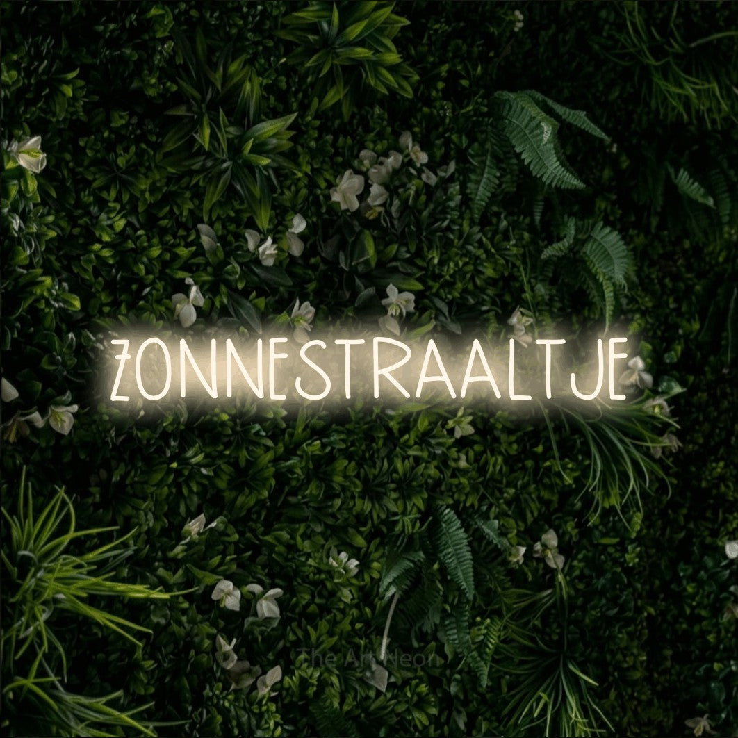 LED neon sign reading “ZONNESTRAALTJE”, arranged in a single line.