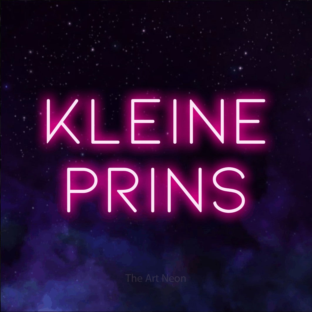 LED neon sign reading “Kleine Prins”, arranged in 2 lines.