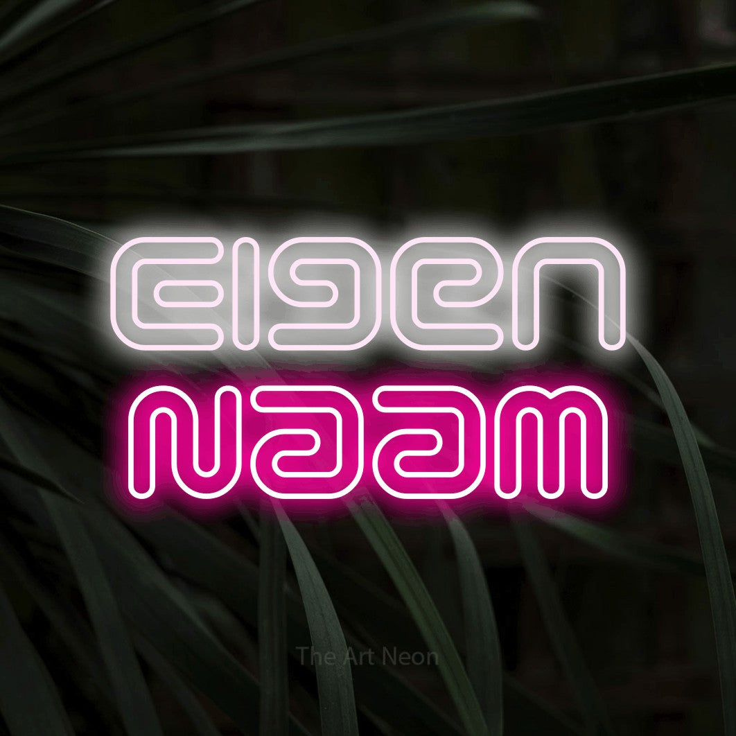 LED neon sign reading “Eigen Naam”, arranged in 2 lines.