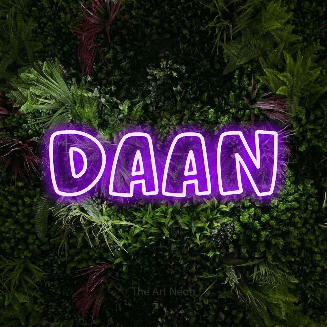 LED neon sign reading “Daan”, arranged in a single line.