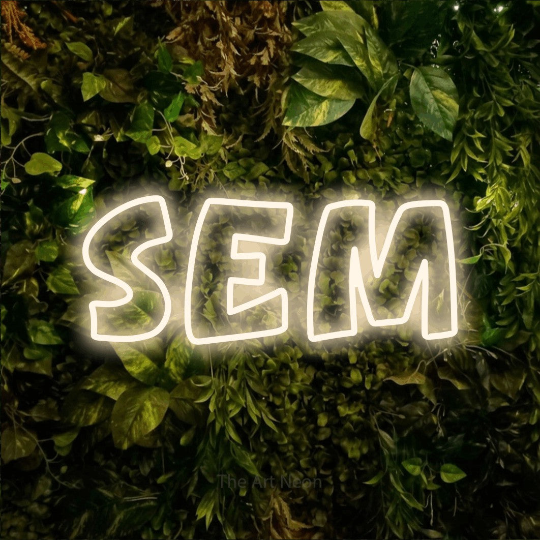 LED neon sign reading “sem”, arranged in a single line.