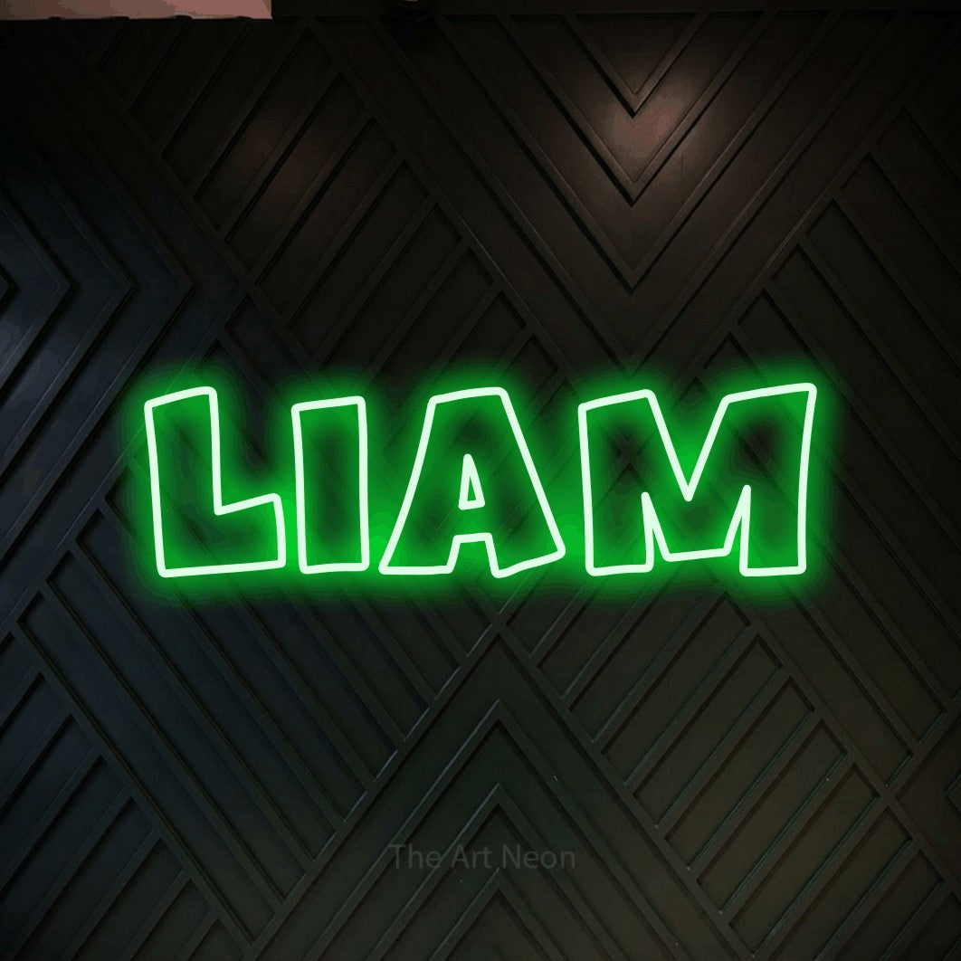 LED neon sign reading “LIAM”, arranged in a single line.