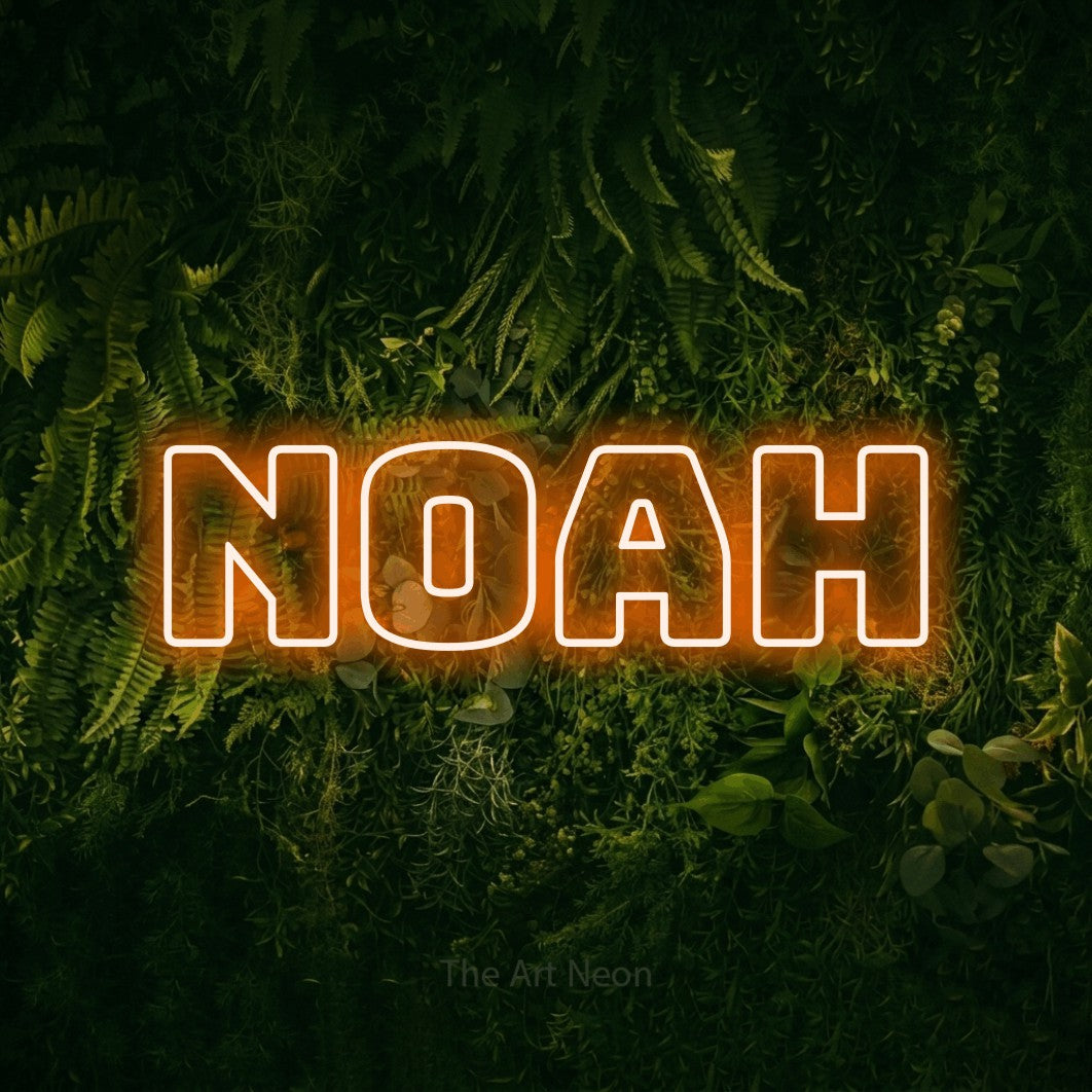 LED neon sign reading “Noah”, arranged in a single line.