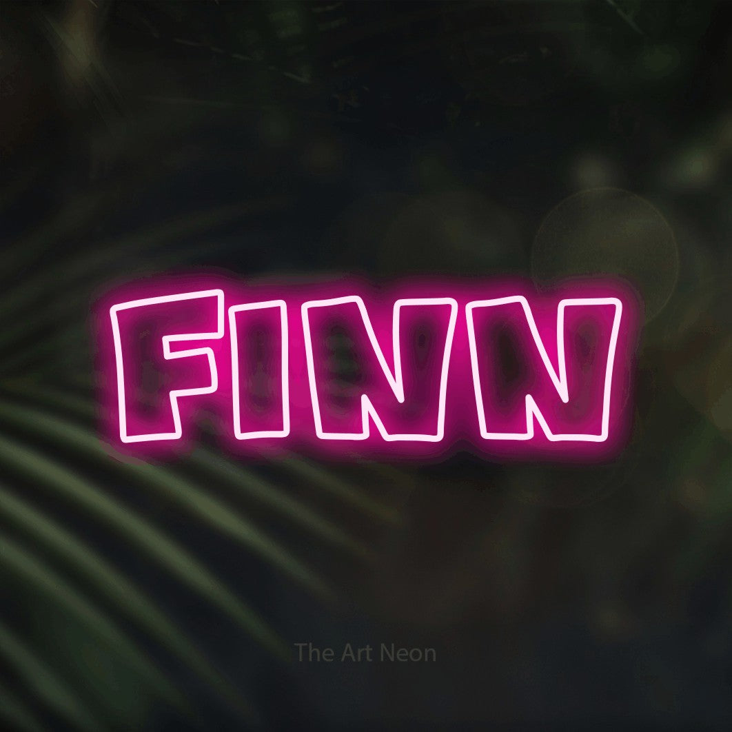 LED neon sign reading “Finn”, arranged in a single line.