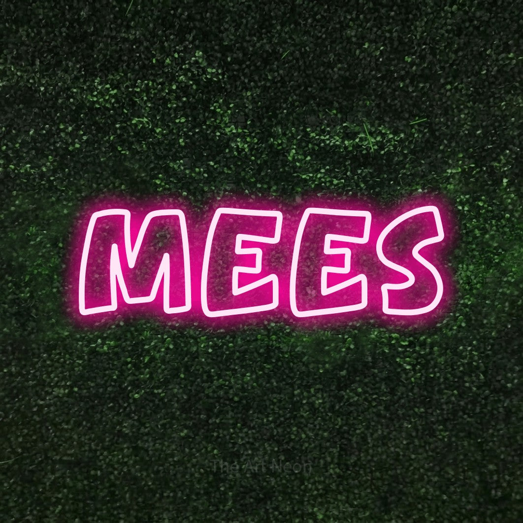 LED neon sign reading “Mees”, arranged in a single line.