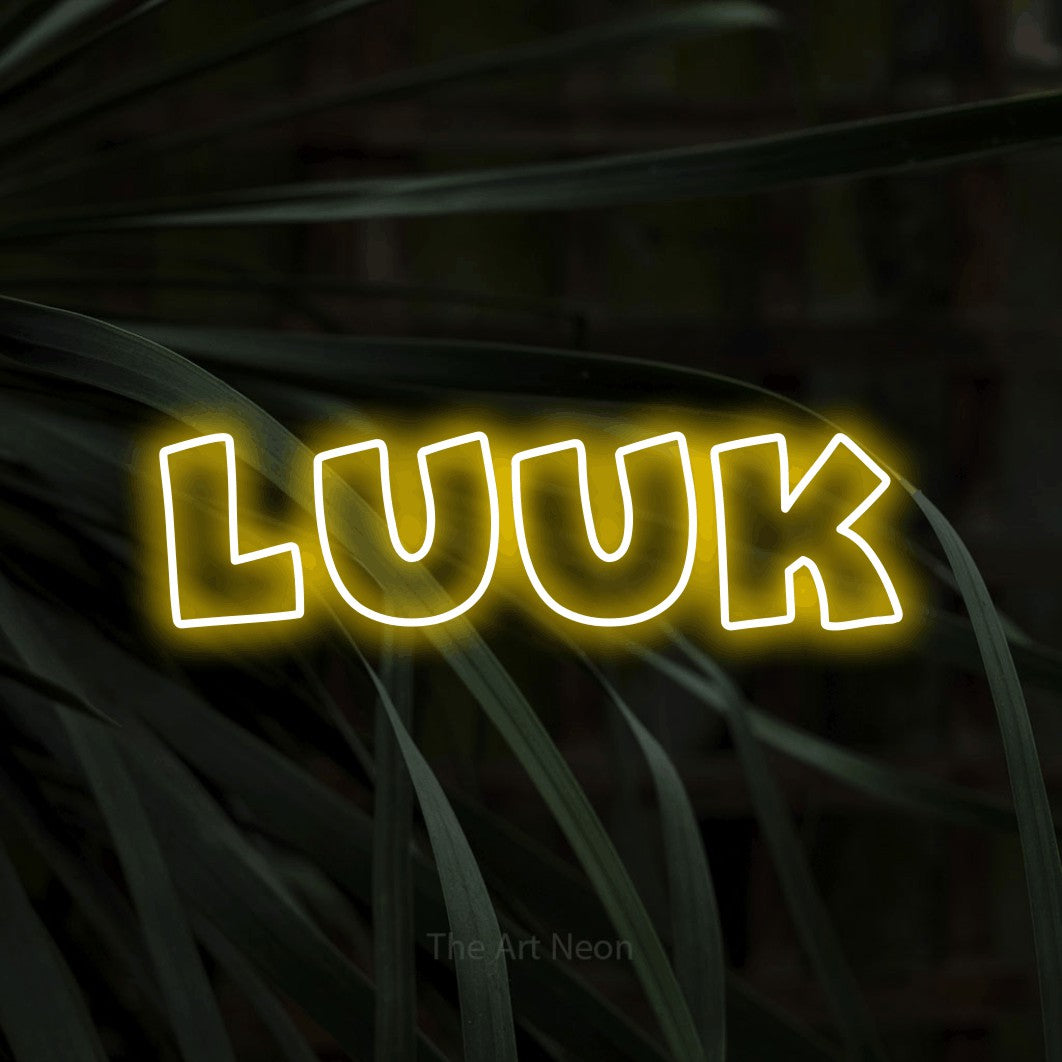 LED neon sign reading “luuk”, arranged in a single line.